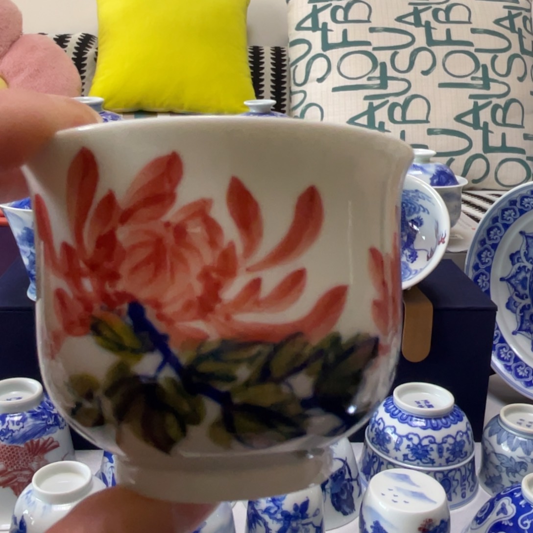 釉下五彩菊花杯杯