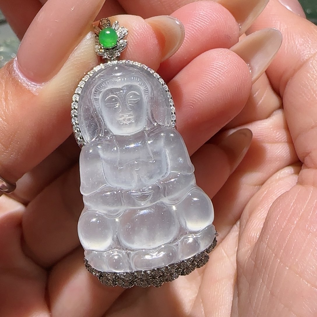 【闪购商品】颈饰18K金镶嵌翡翠粒**?天然