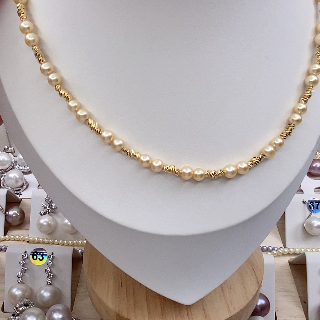 玩***）淡水珍珠银S925镶嵌颈饰4/5mm