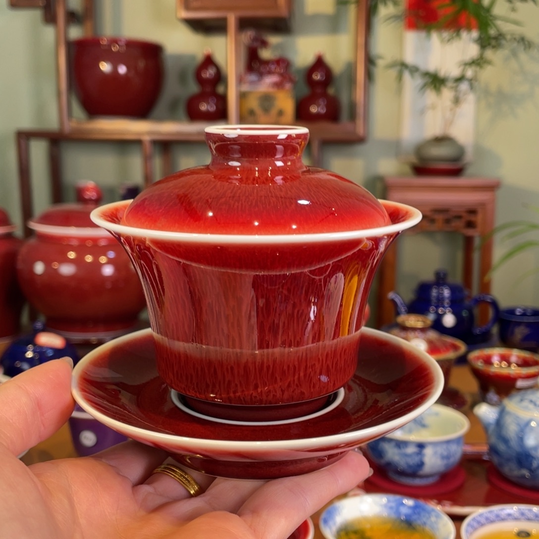 清欢雅玩原矿郎红福利马蹄盖碗150毫升