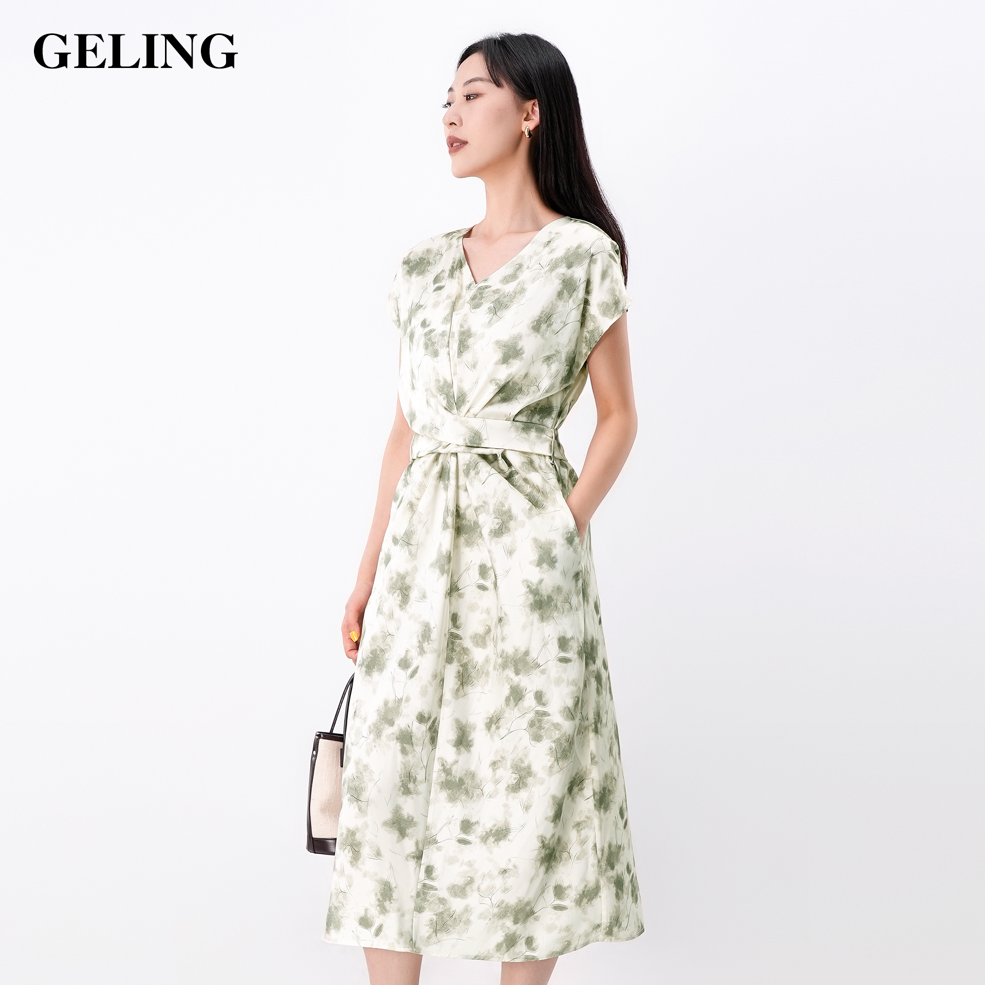 GELING/歌&玲短袖碎花连衣裙气质修身夏季显瘦度假裙G504W357L