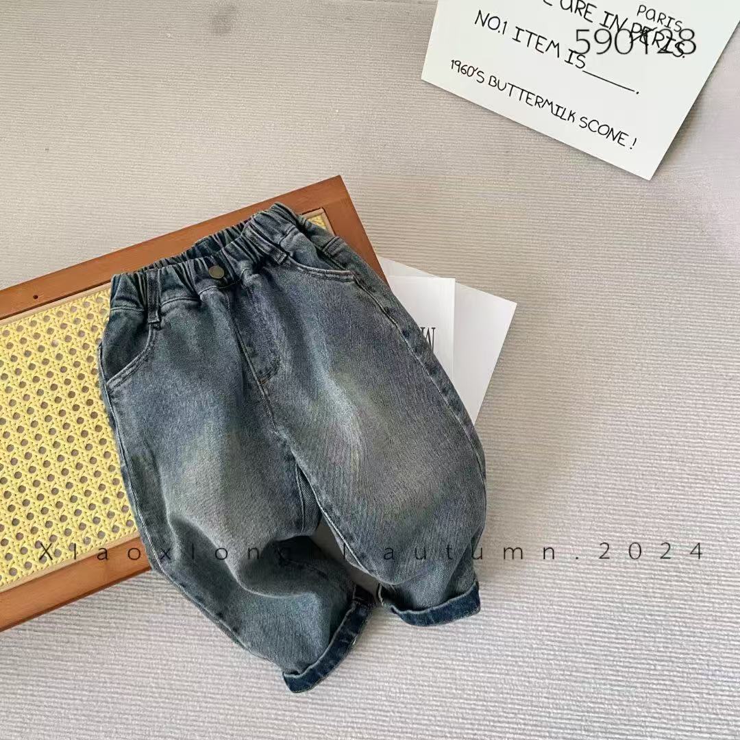 小熊妮儿童牛仔裤春秋简约百搭裤子 590128 蓝色