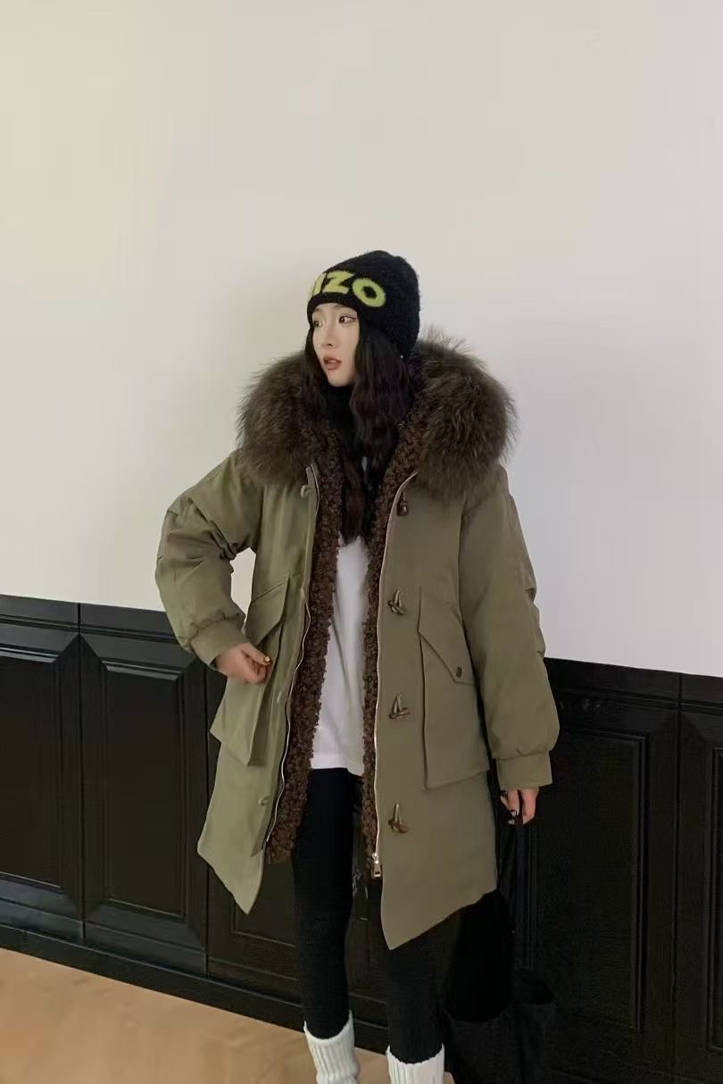 (皮草小欧尼)超大毛领保暖加厚可拆卸兔毛内胆洋气款皮草派克服