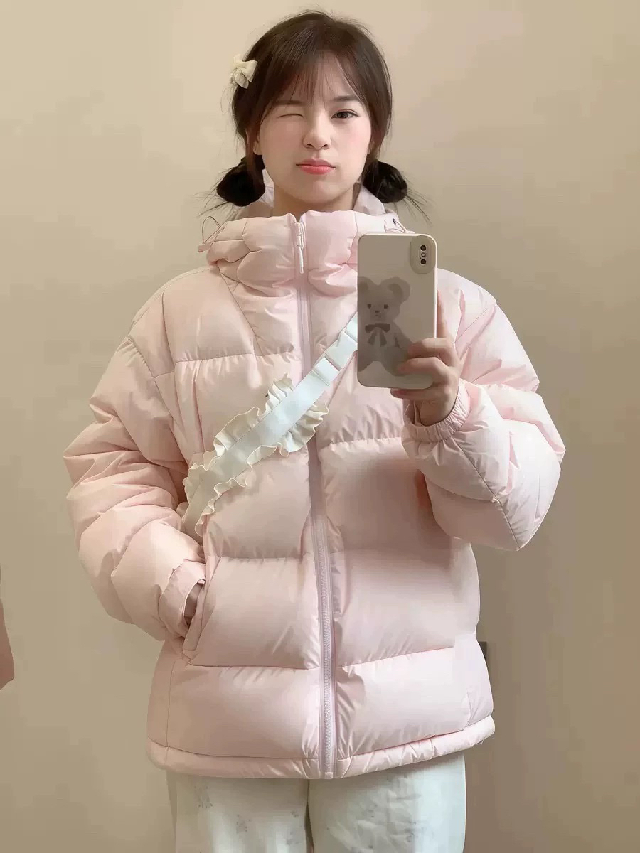 短款羽绒服男女同款情侣2025新款白鸭绒加厚黑色连帽面包服外套冬