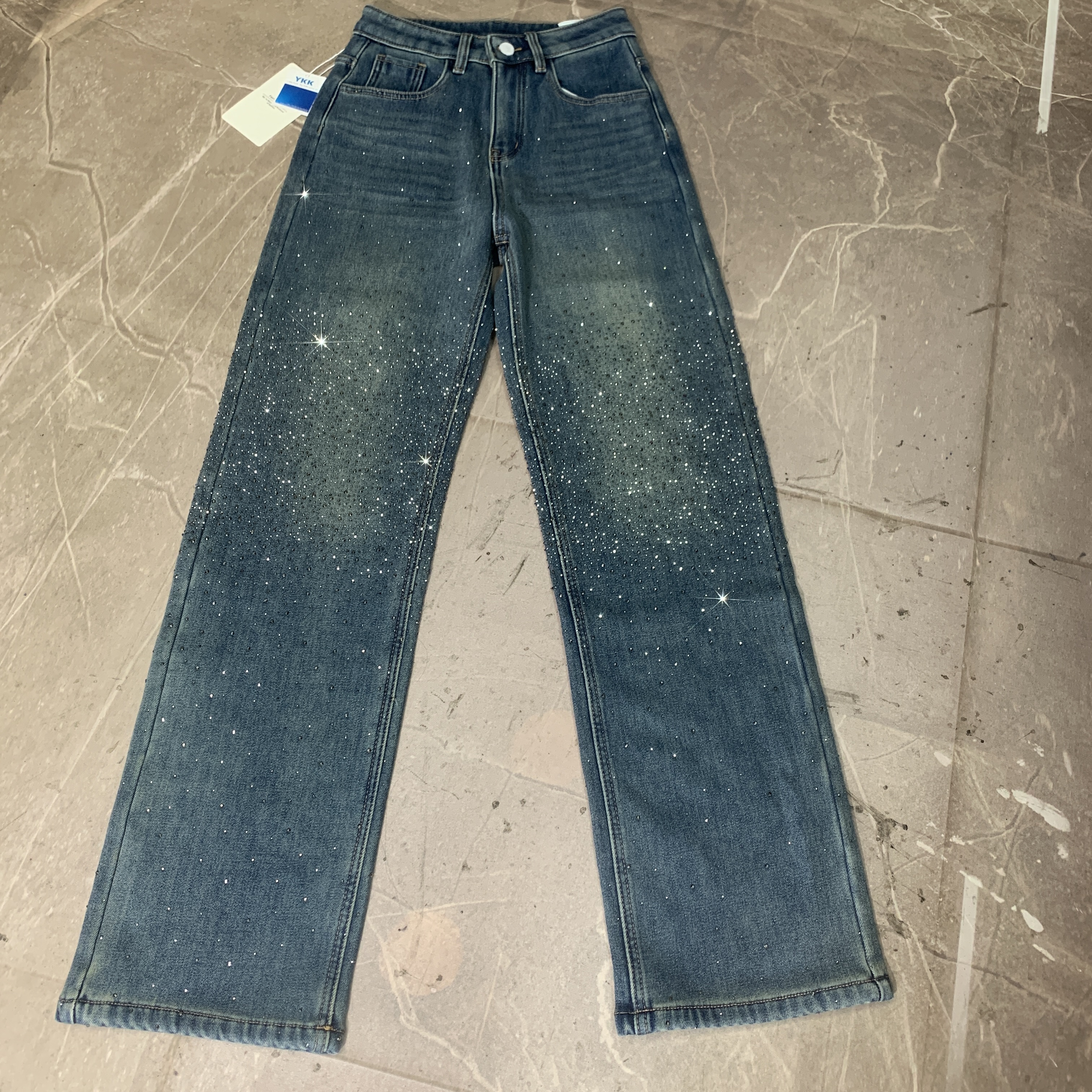 【超模裤】2025冬季新款加长加绒加厚高腰显瘦半钻小直筒牛仔裤女