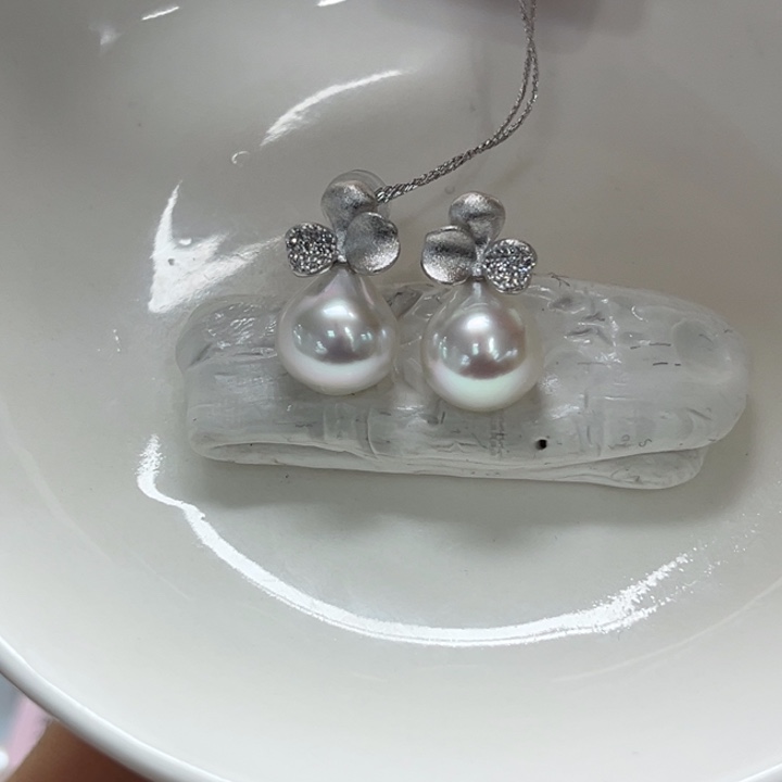 银S925镶嵌耳饰海水珍珠9-10mm97号