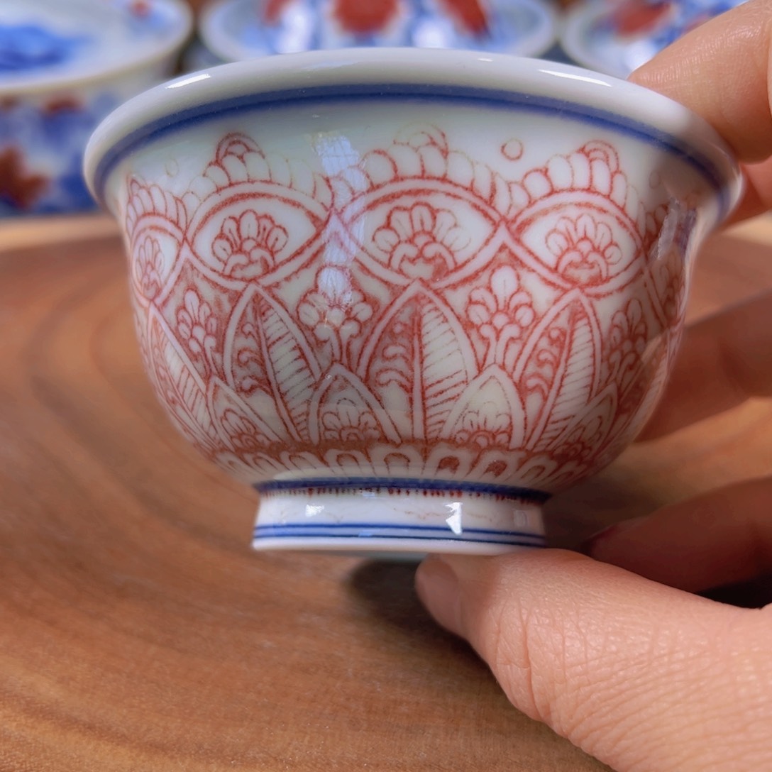 原矿釉里红压手杯