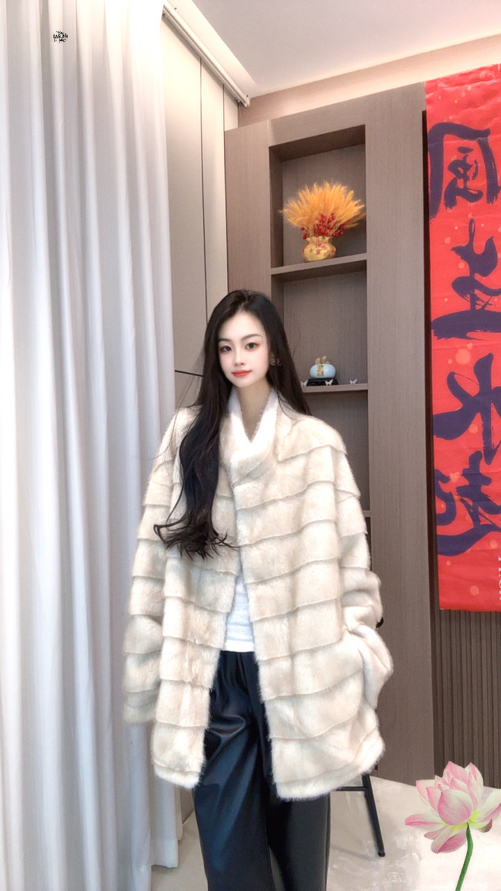 欧貂绒A字形宽松慵懒老钱显瘦冬季毛毛外套