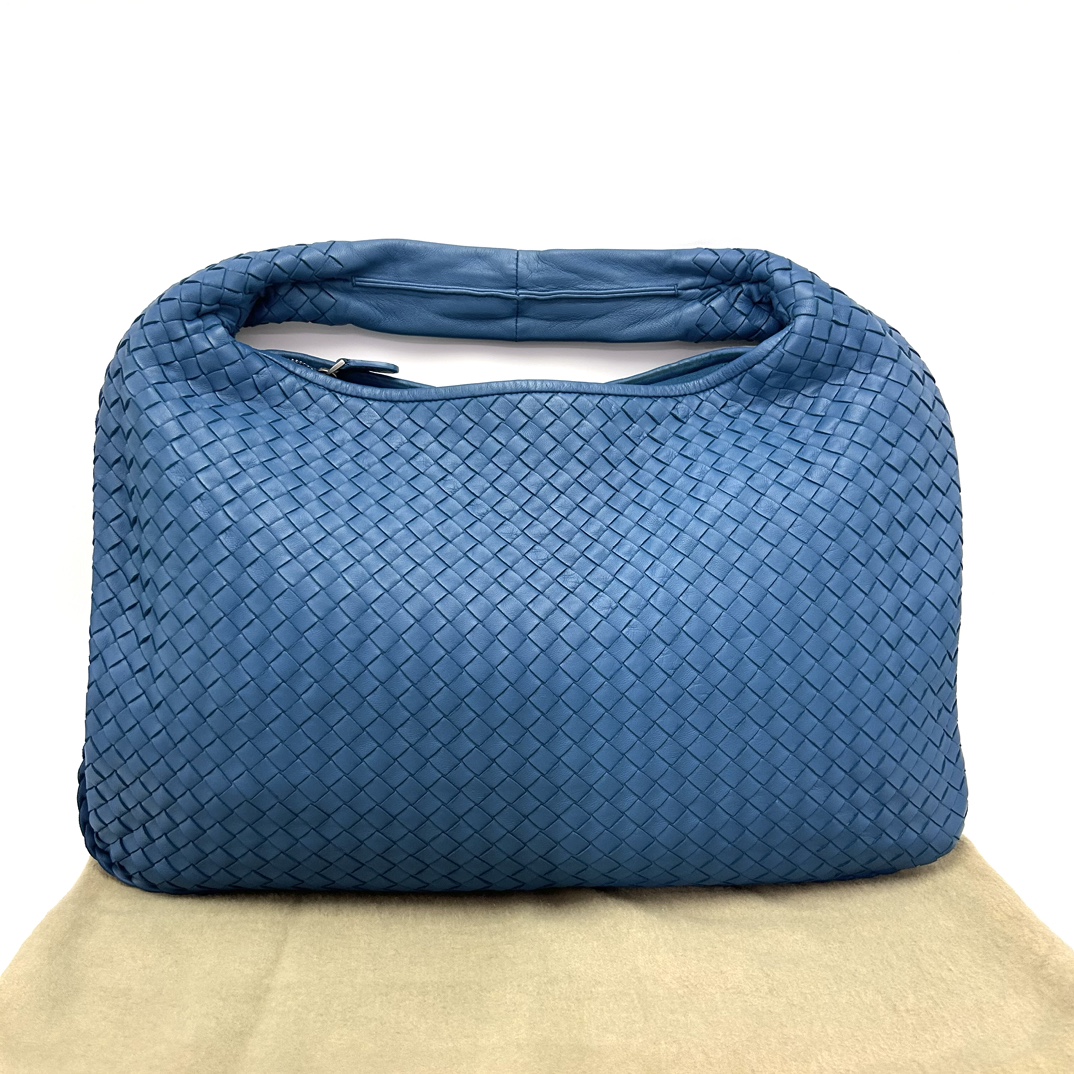 95新 BOTTEGA VENETA/葆蝶家 蓝色经典编织和尚包hobo单肩包42815