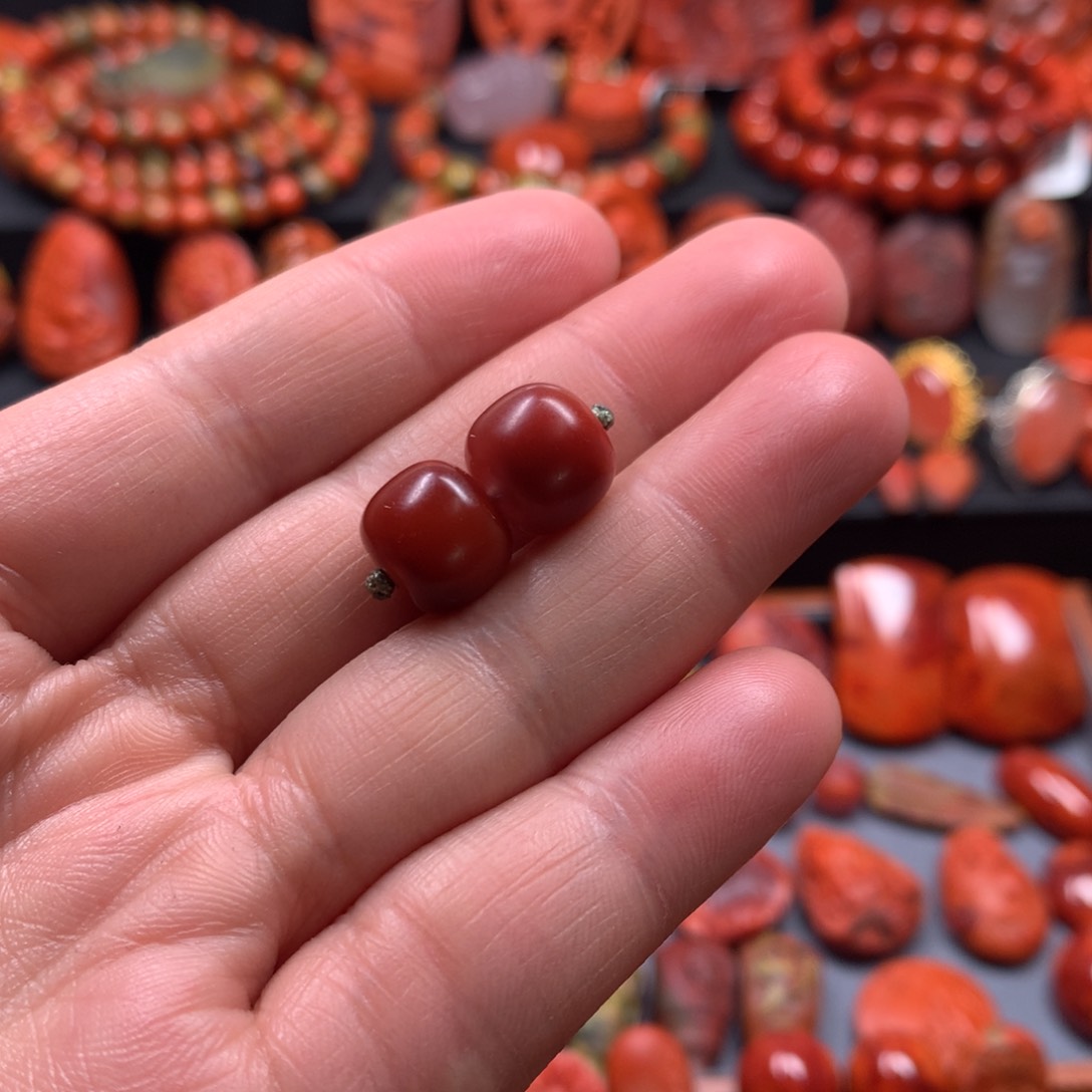 南红玛瑙对珠未镶嵌
