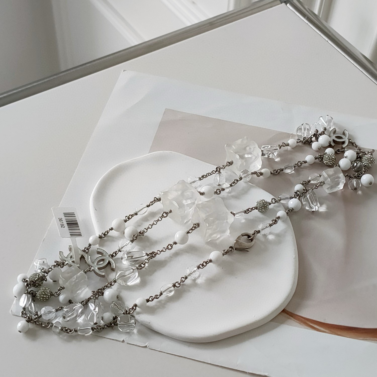 99新 Chanel/香奈儿 azul-冰块亚克力瀑布长项链流苏毛衣链/36192