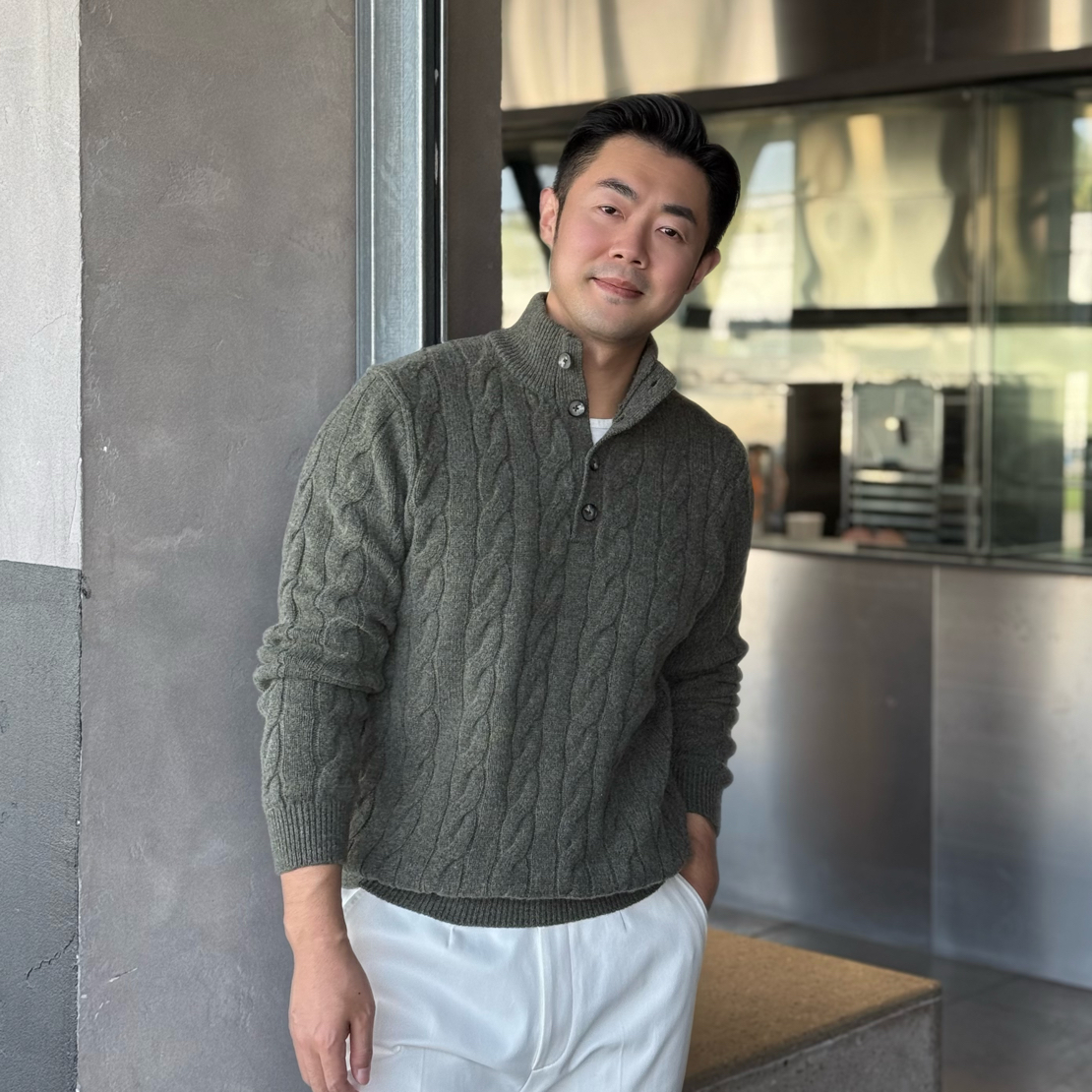 紫标同款 羊绒羊毛混纺绞花毛衣加厚 男士秋冬纽扣半高领毛衣