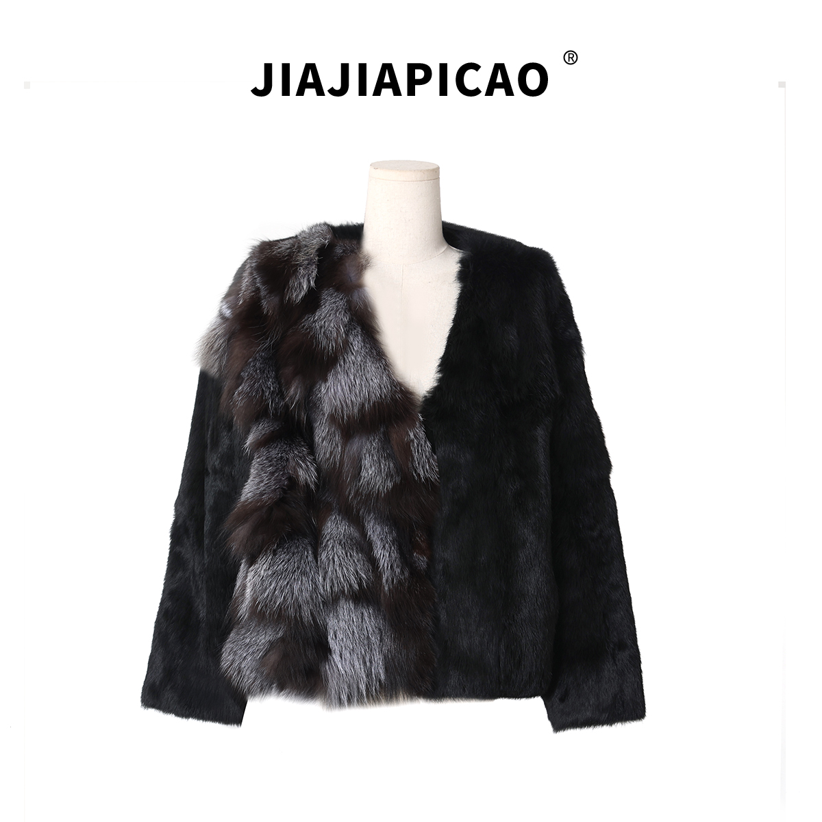 【佳佳推荐】设计款长袖柔软兔毛狐狸毛皮草外套/24200