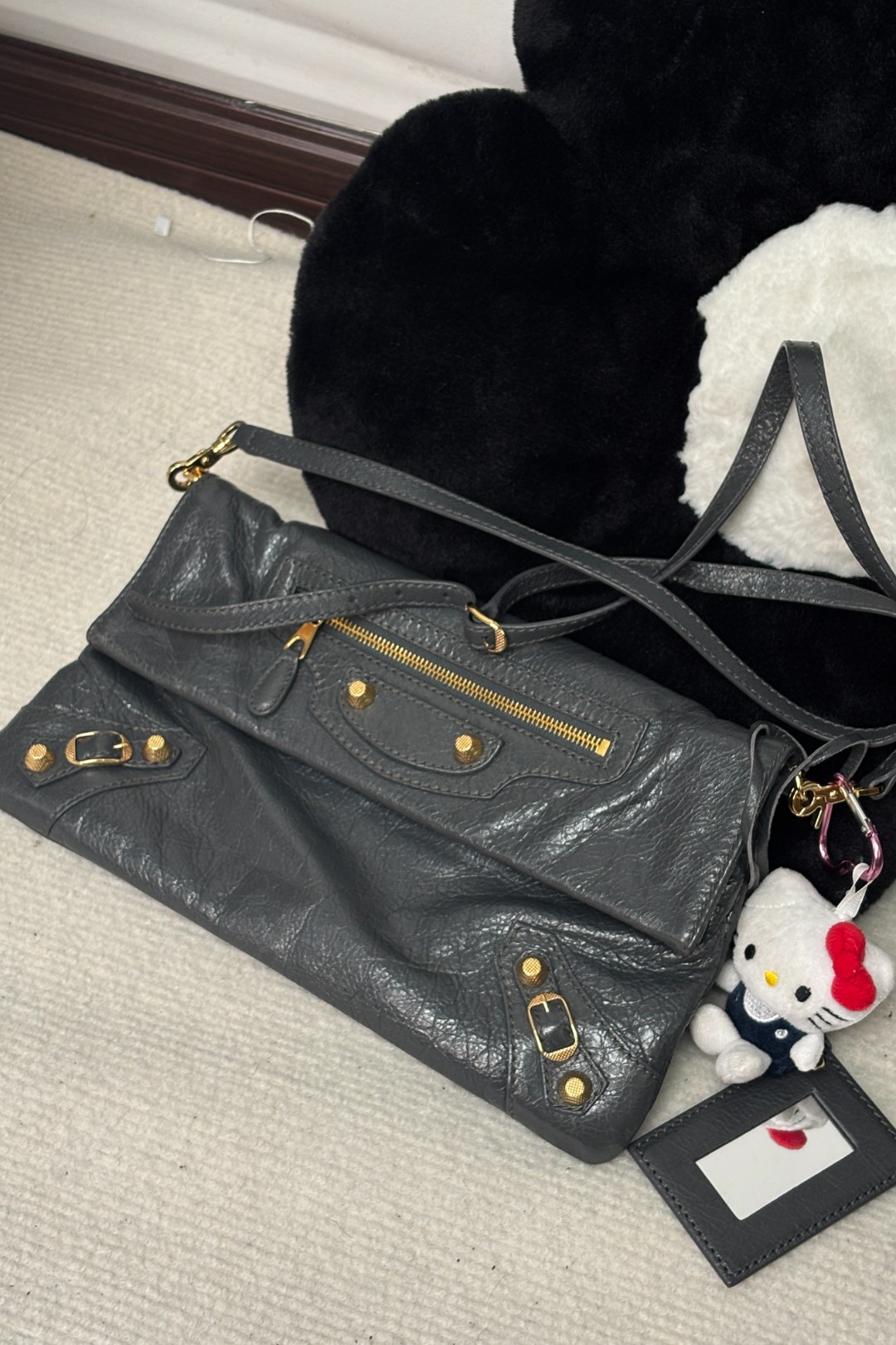 95新 Balenciaga/巴黎世家 CS6551 巴黎世家 深灰金斜挎机车包