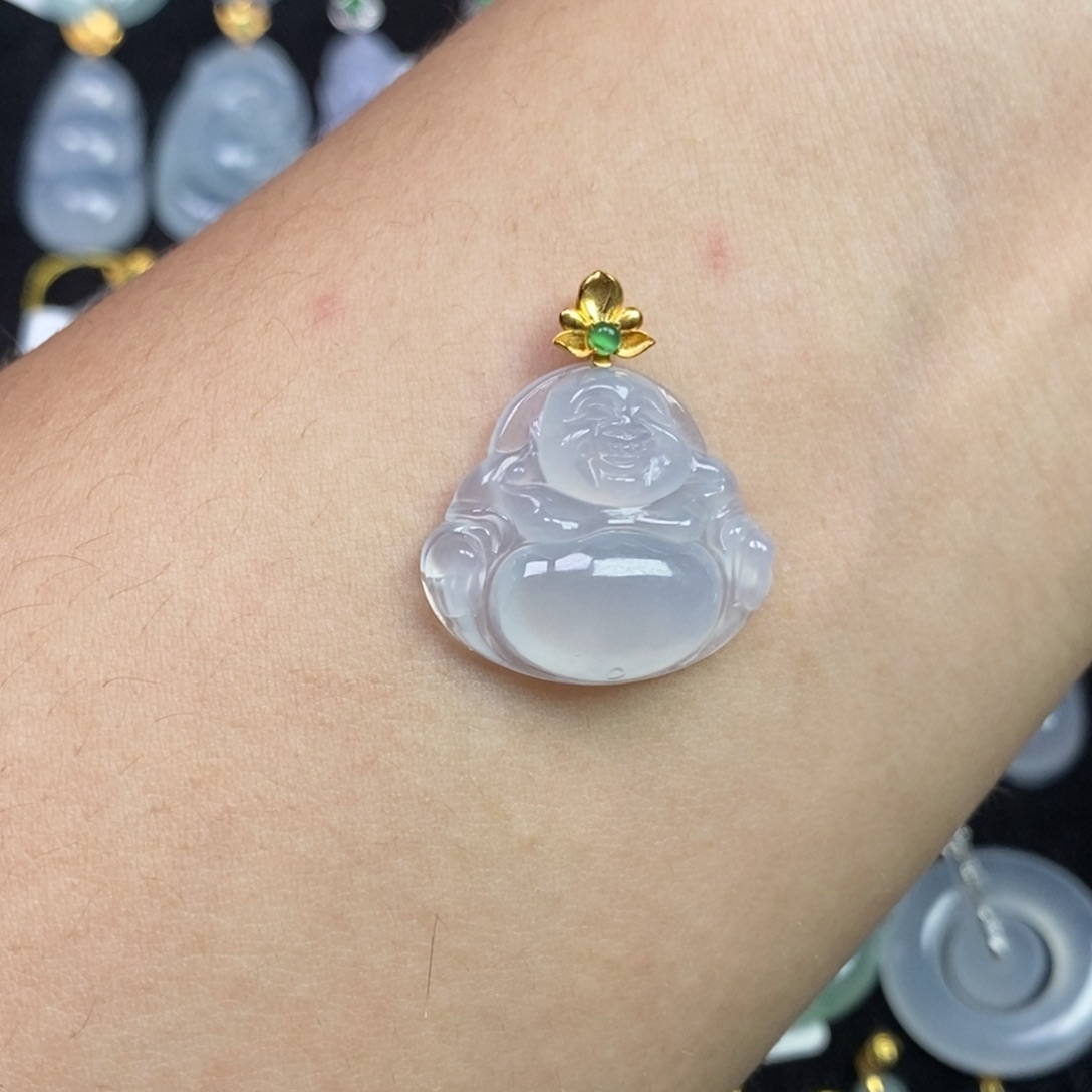 翡翠18K金镶嵌颈饰佛公