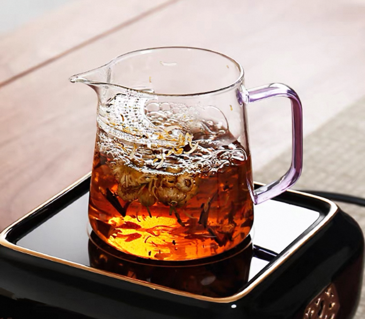 耐热防爆吹制家用绿茶杯手柄款耐热月牙玻璃杯滤网