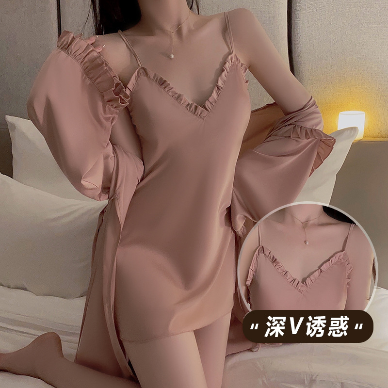 可爱甜美轻奢睡衣女蕾丝黑色唯美浪漫修身睡裙家居服套装可配丝袜