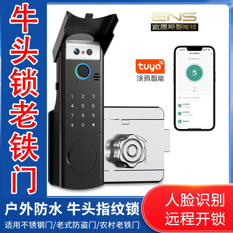 ENS牛头锁专用老铁门老式门专用V6/V8智能电子锁支持涂鸦智能