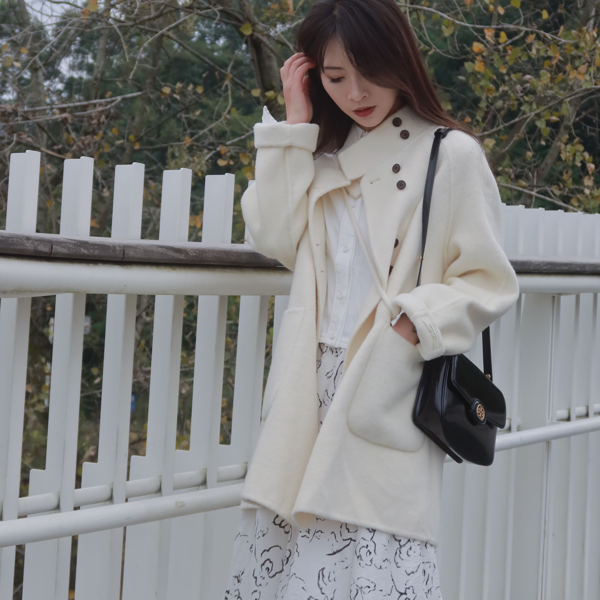 立领女羊毛呢外套双面大衣中长款百搭时尚