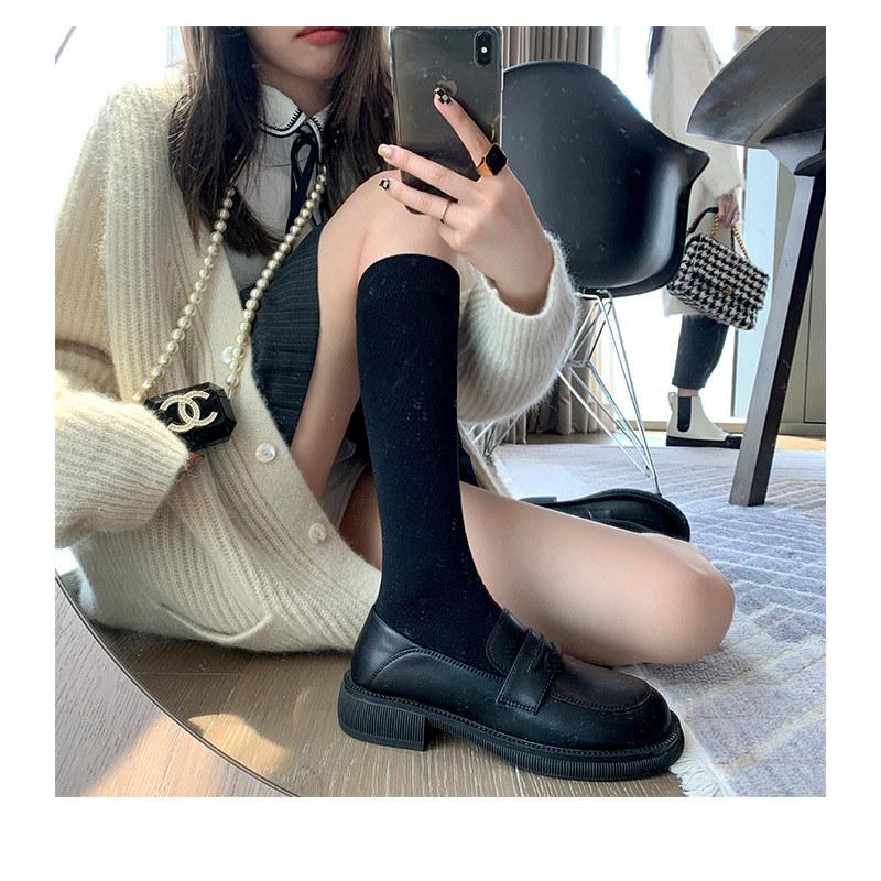 英伦小皮鞋女2025新款夏季黑色平底单鞋一脚蹬乐福鞋女大码女鞋