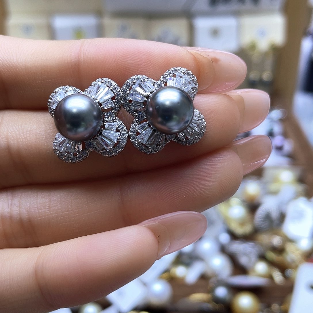 海水珍珠耳饰银S925镶嵌