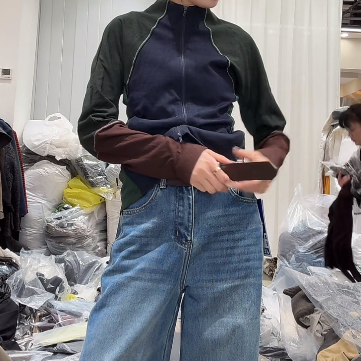 小众拼接开衫打底T恤 70321