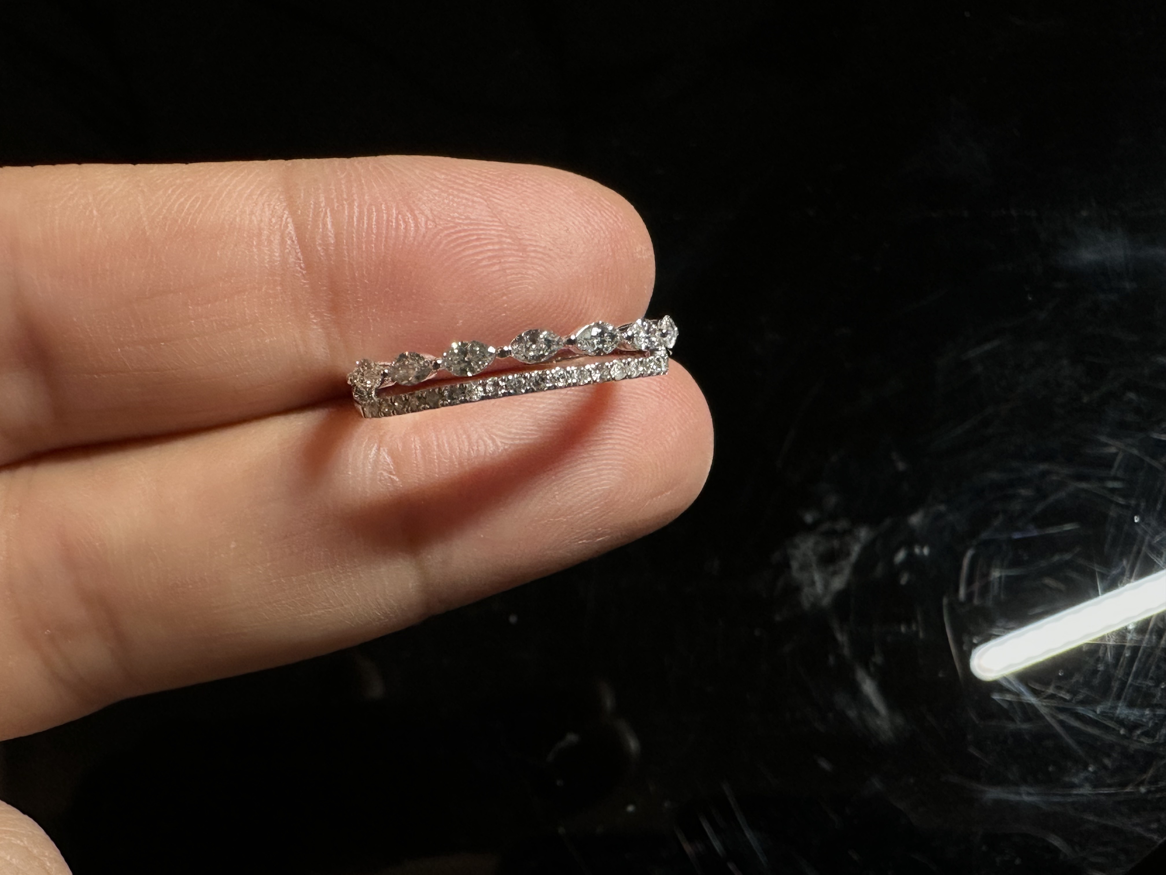 【貞寳館】18K金双排钻石戒指 17圈口