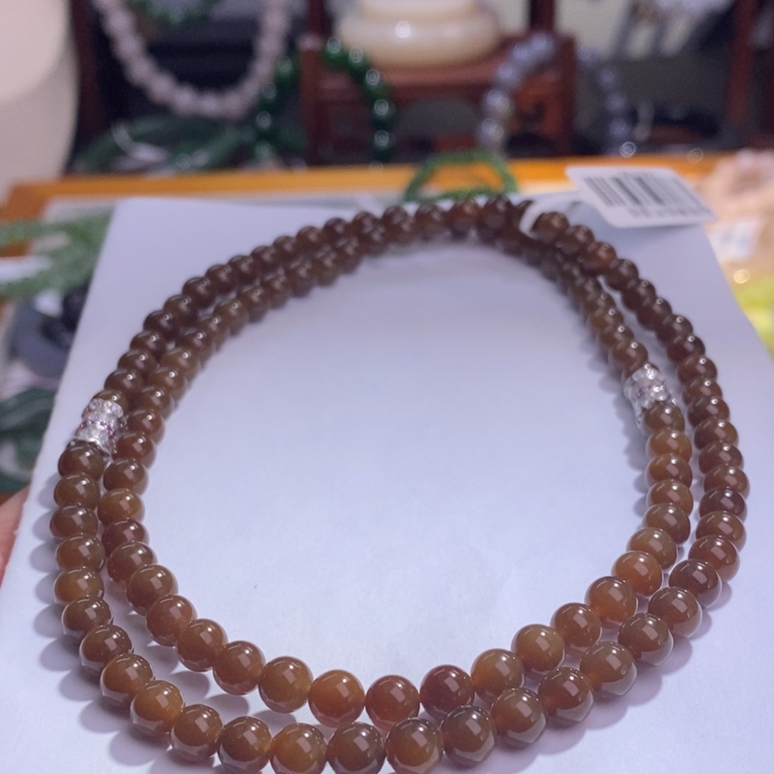 和田玉且末糖银镶三用款6MM未镶嵌