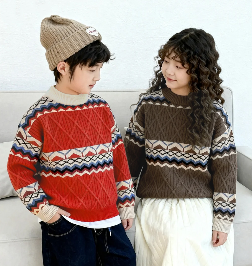 2025秋冬儿童新款复古加厚洋气百搭男女童潮款打底毛衣