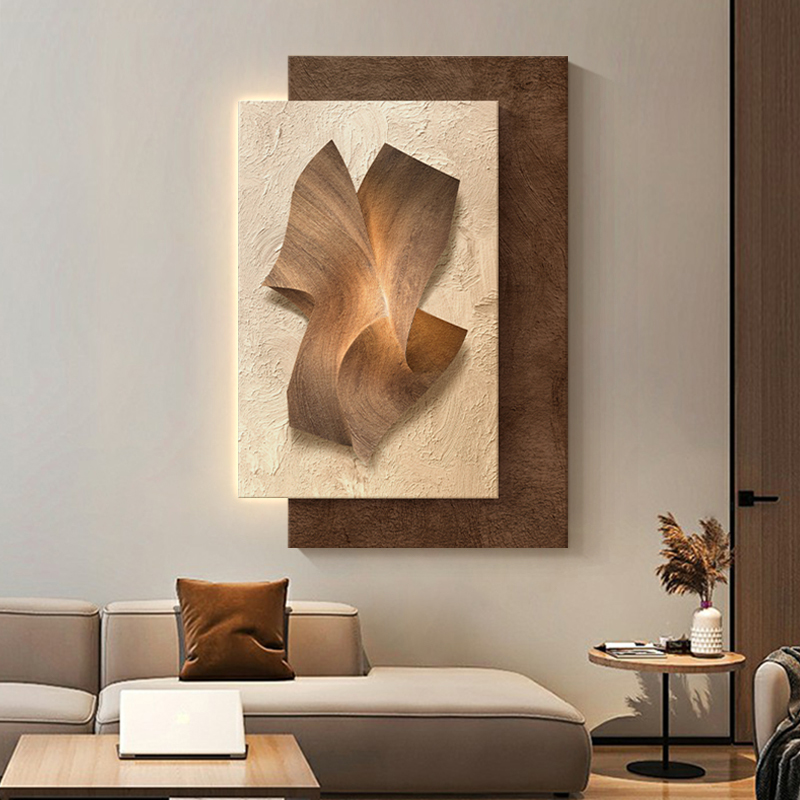 原木风抽象入户玄关装饰画简约立体感走廊过道挂画高档肌理感壁画