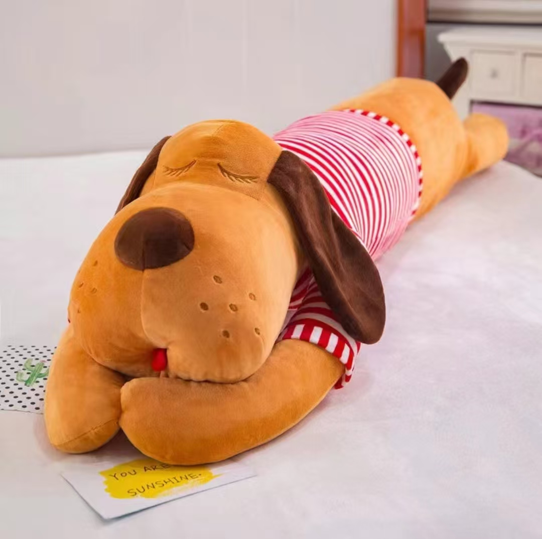 1米条纹趴狗毛绒玩具狗抱枕睡觉抱枕长条枕头礼物送男女生礼物