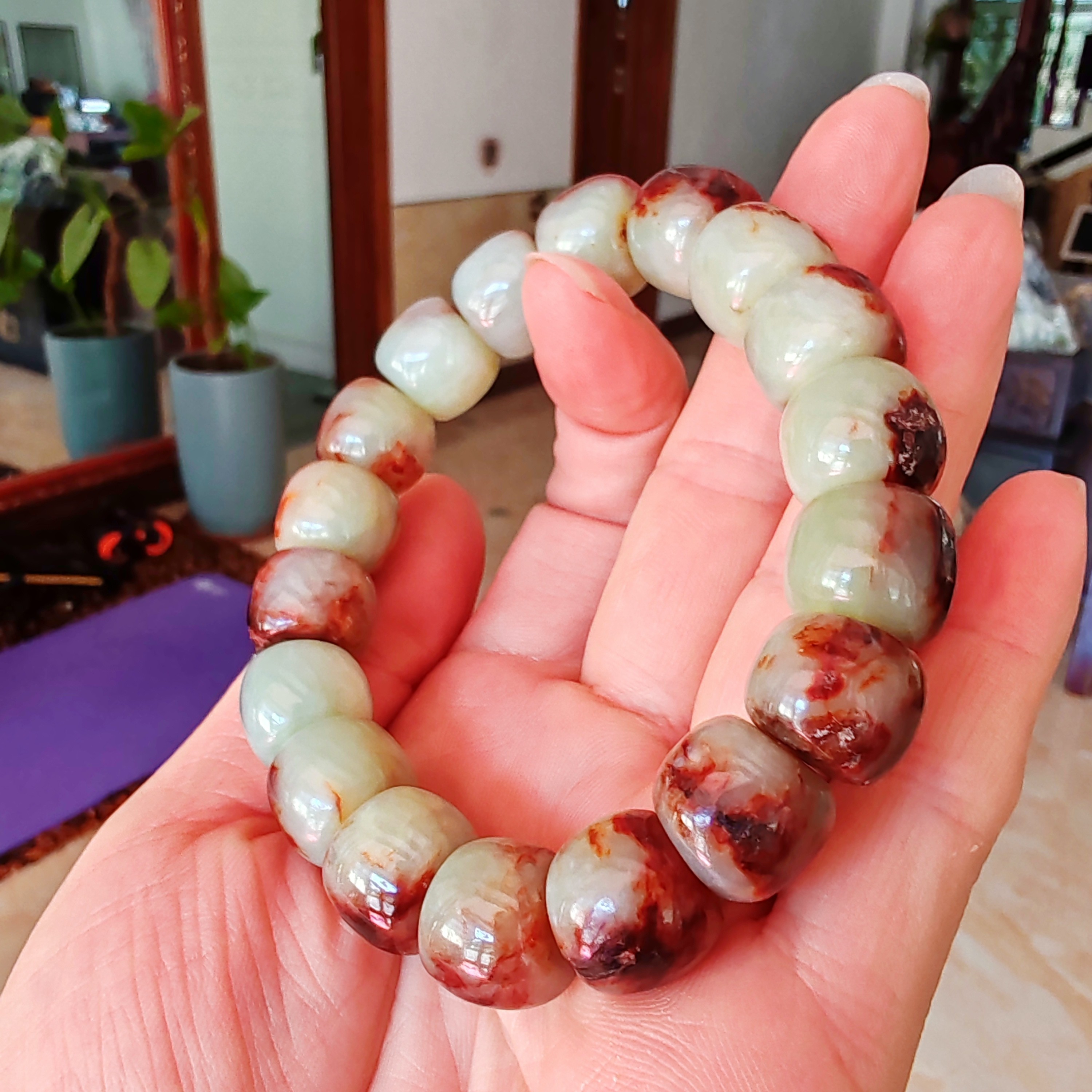 透闪石质玉岫岩河磨玉手串火燎皮黄白河磨玉火燎皮手串籽玉手串