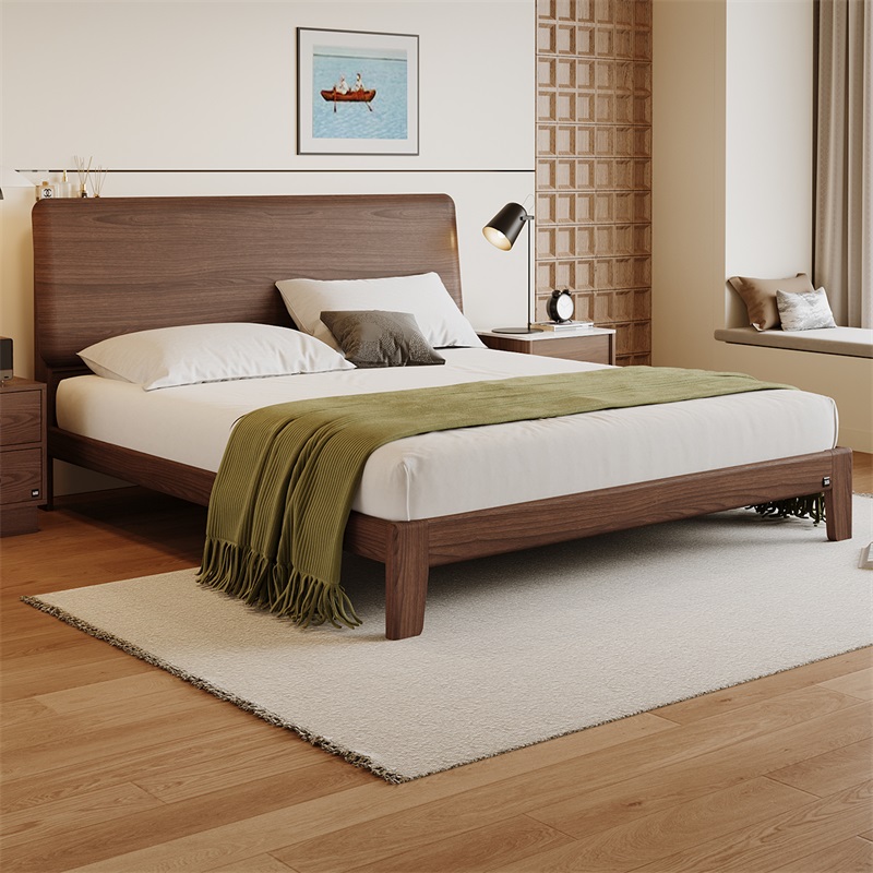 顾家家居（KUKA）顾家木艺 中古风胡桃木全实木双人床PT8082B