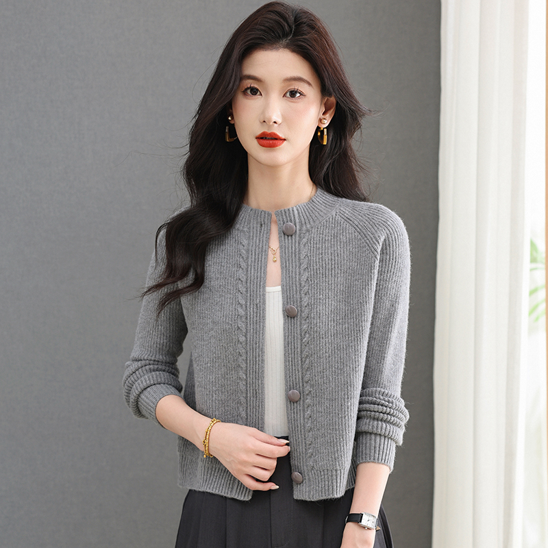 哥弟阿玛施正品2025秋季新款纯色坑条半高领针织开衫休闲时尚百搭