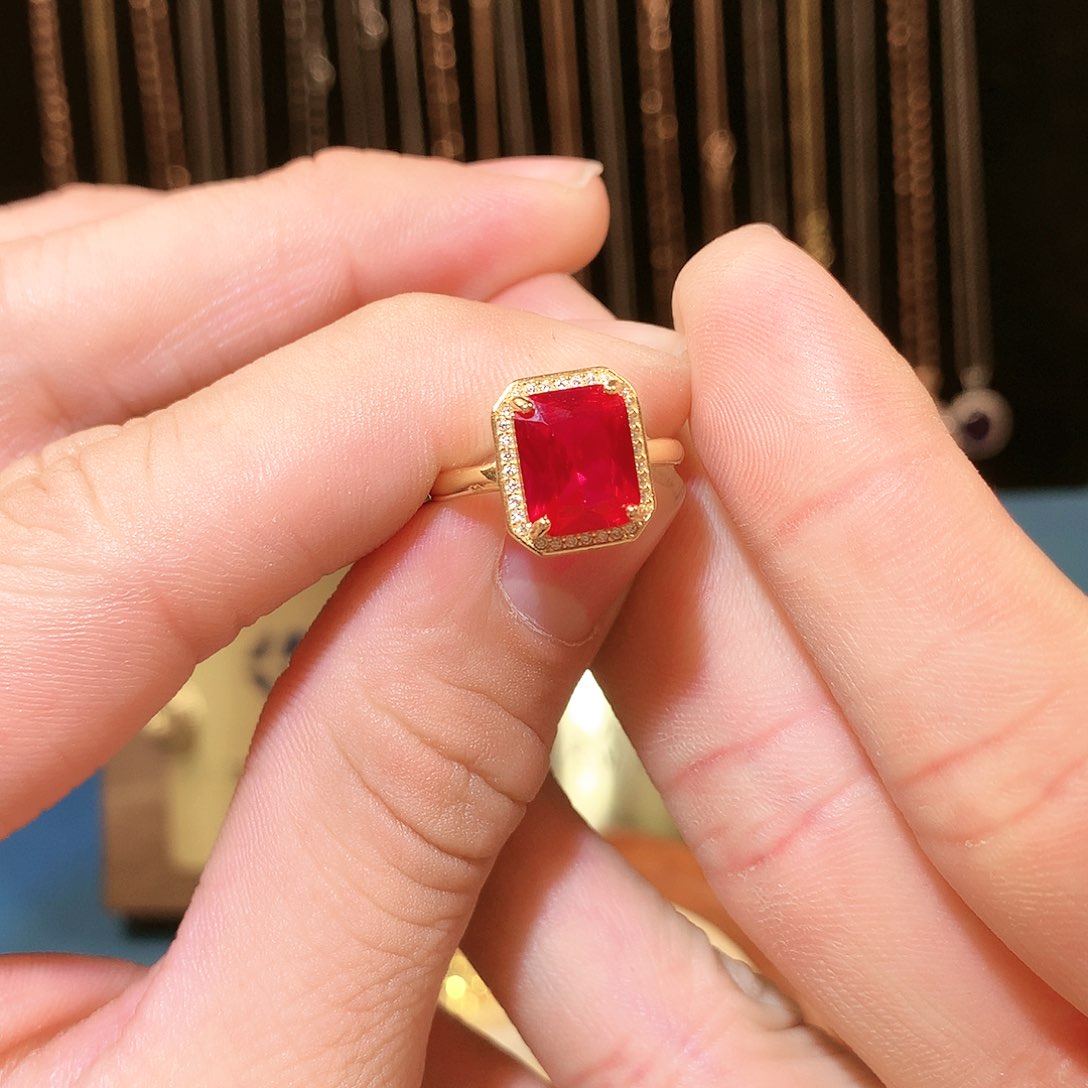 红宝石戒指银S925镶嵌