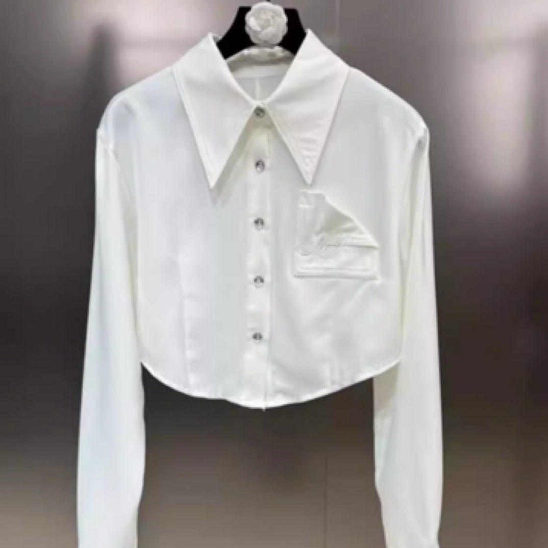 直播（5501-5600）短款小众女装衬衫小衫时尚气质白色长袖衬衣上衣