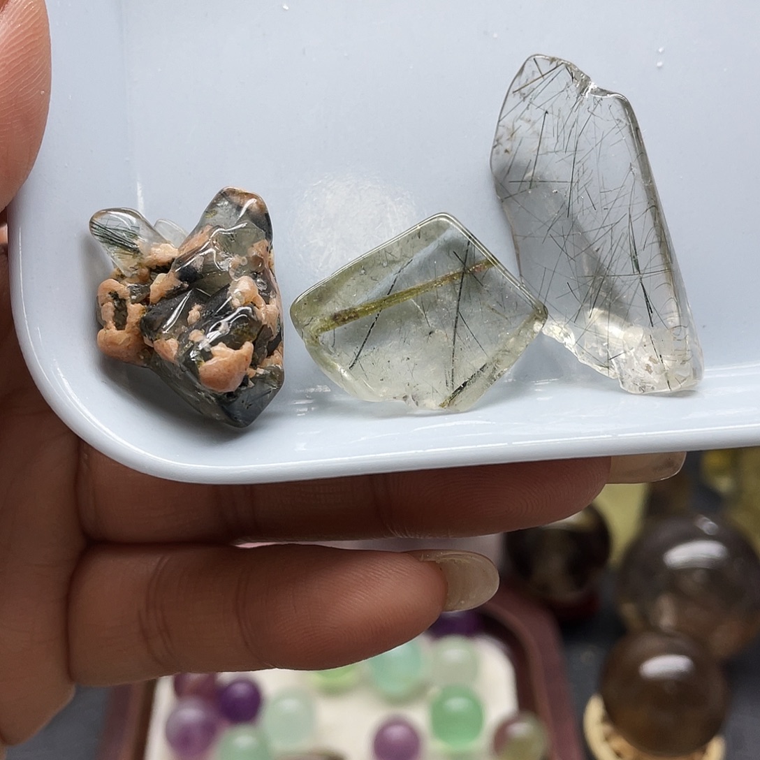 未镶嵌珠宝半成品水晶7绿发晶一组