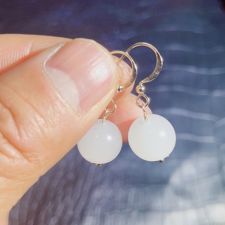 和田玉耳饰14K金镶嵌A04er