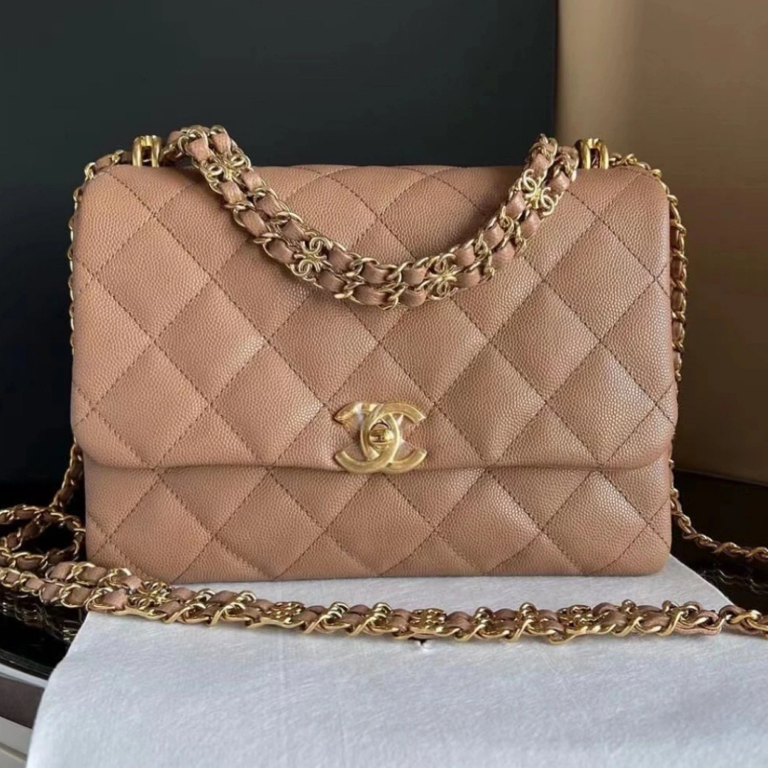 99新 Chanel/香奈儿 林纳奢品丨22K奶茶色鱼籽酱风琴方胖子单肩包