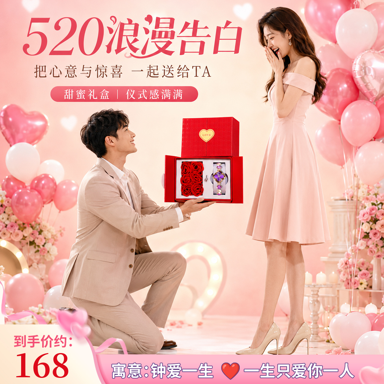 【玫瑰花礼盒装-520礼物】可代写贺卡送老婆轻奢洋气珠宝手表女表商品图