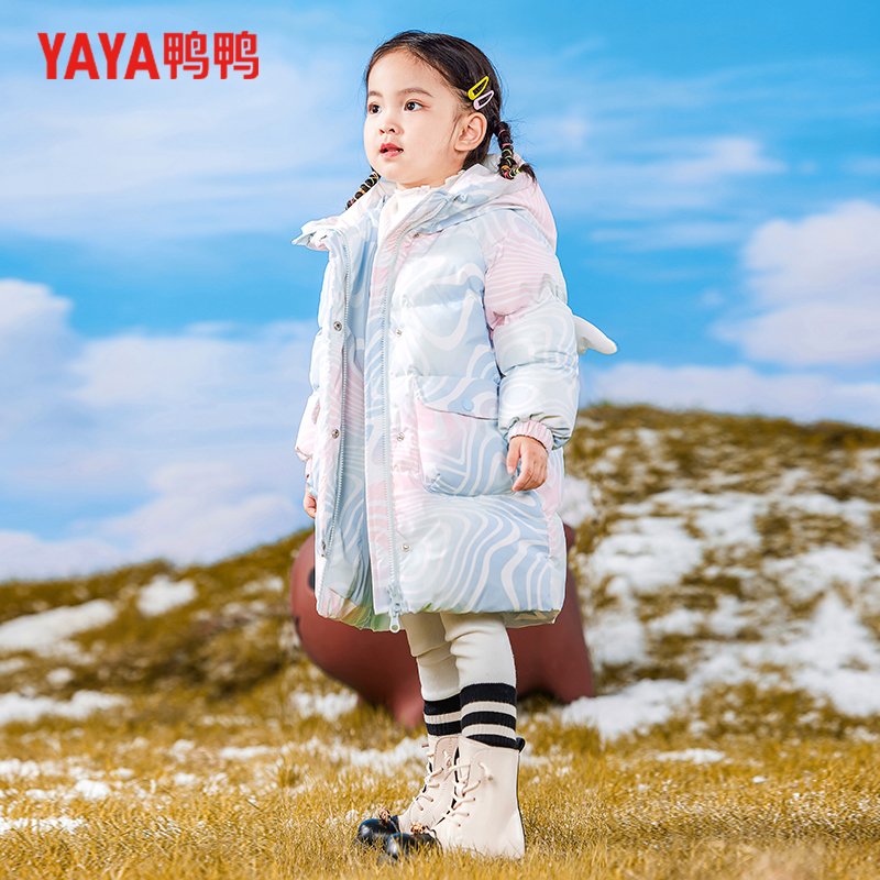 YAYA/鸭鸭童装儿童羽绒服女中长款小童天使翅膀连帽加厚防寒外套