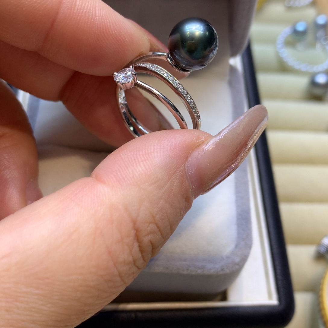 银S925镶嵌戒指海水珍珠