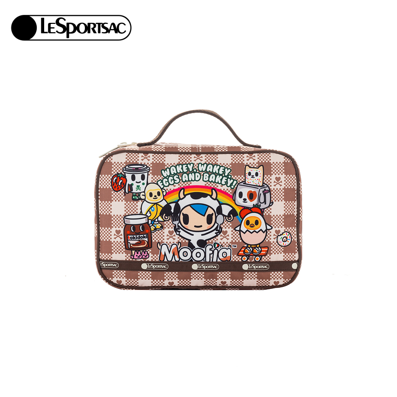 LeSportsac乐播诗TOKIDOKI合作系列咖色格纹化妆包收纳包手拿包