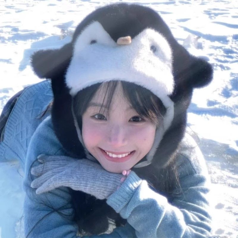原版日系呆萌可爱卡通企鹅毛绒帽子女冬季保暖滑雪护耳百搭雷锋帽