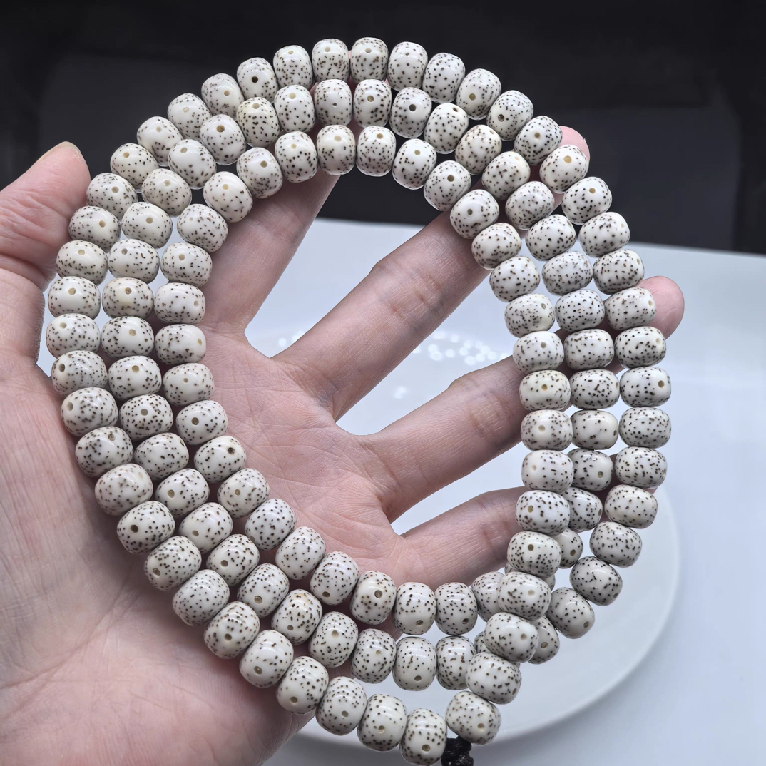 毕业级原生态白海南毛感料10X8桶珠藏式月朗星稀念珠108黄金尺寸