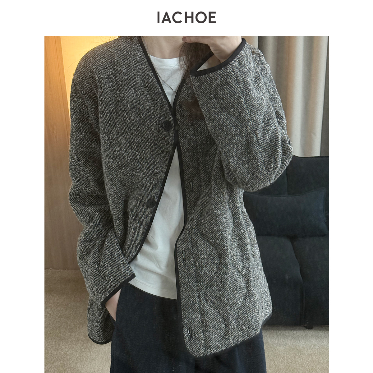 IACHOE粗花呢95%白鹅绒服3661515004