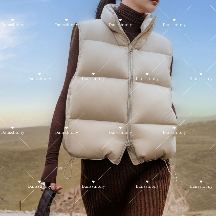 高品质立领95白鸭绒女短款双拉链羽绒马甲