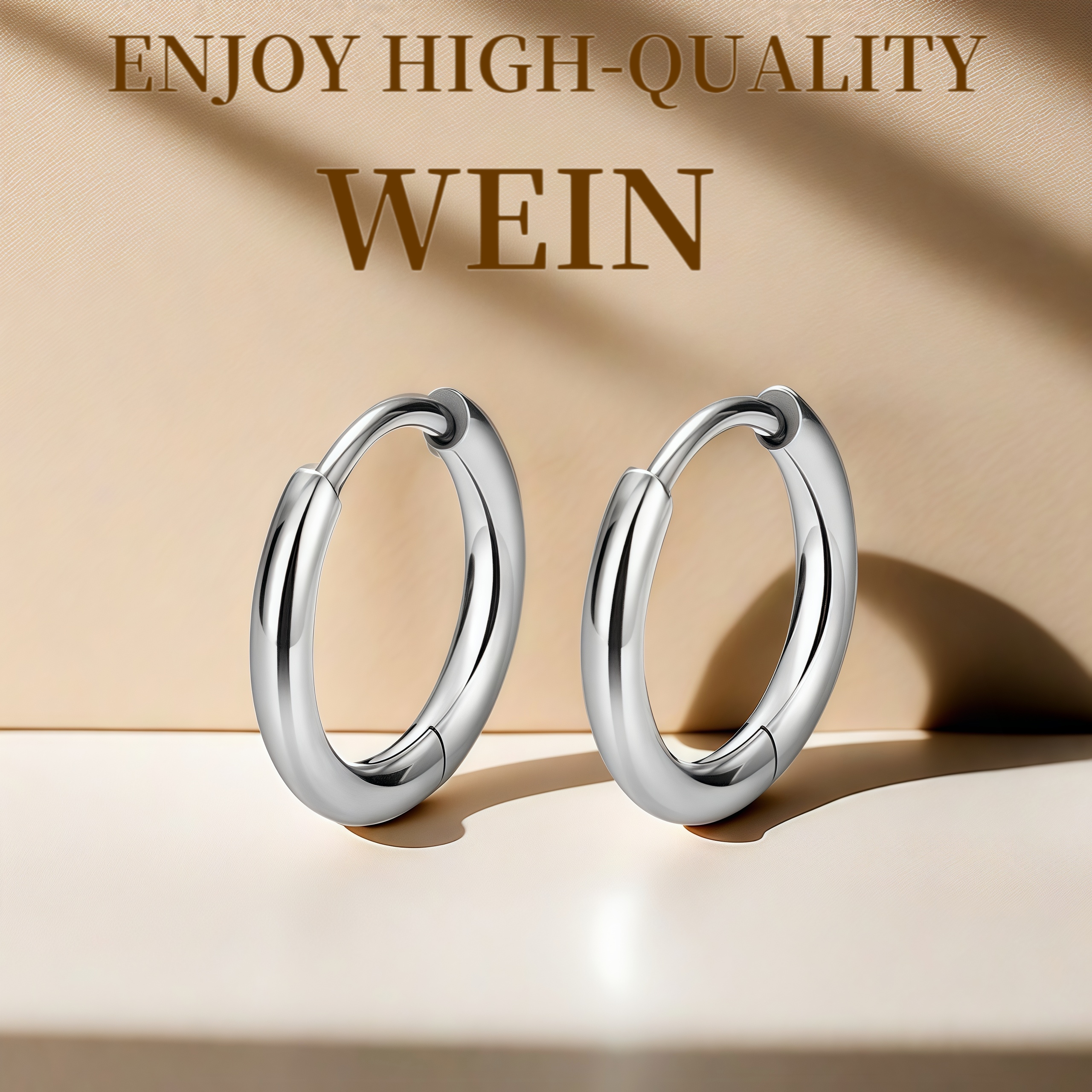 WEIN 钛钢耳饰 「白金色小素圈」不掉色素款百搭圈圈时尚气质简约