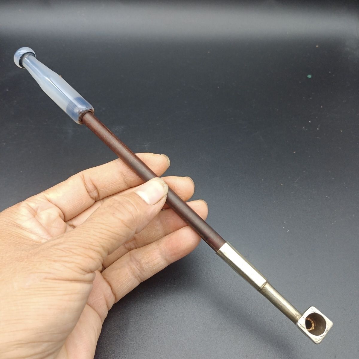 玛瑙烟嘴复古烟杆白铜老式旱烟袋烟斗纯手工传统烟锅男士烟袋锅子