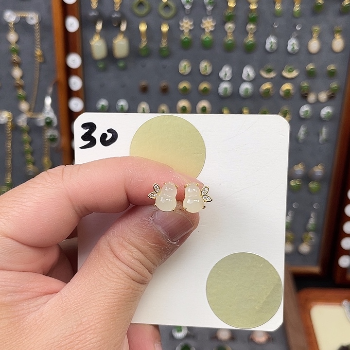 和田玉耳饰银S925镶嵌和田玉30